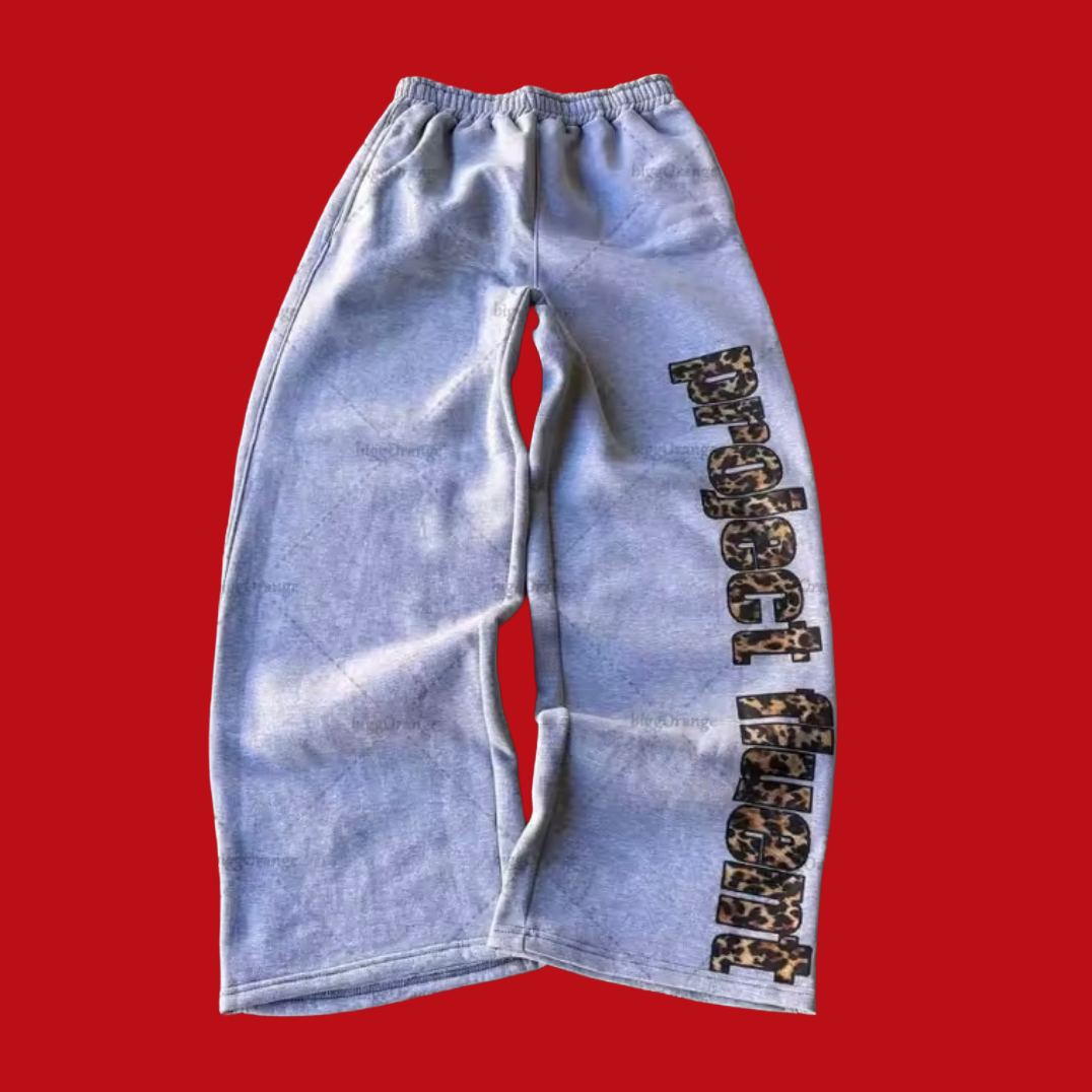 "Project Fluent" leopard print Joggers grey