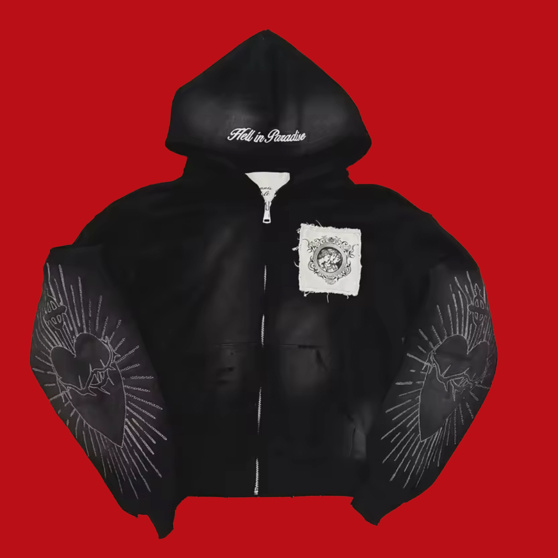 Black Lightly Distressed Zip Up Hoodie