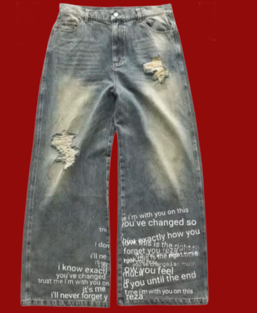 Ripped baggy Jeans With Text